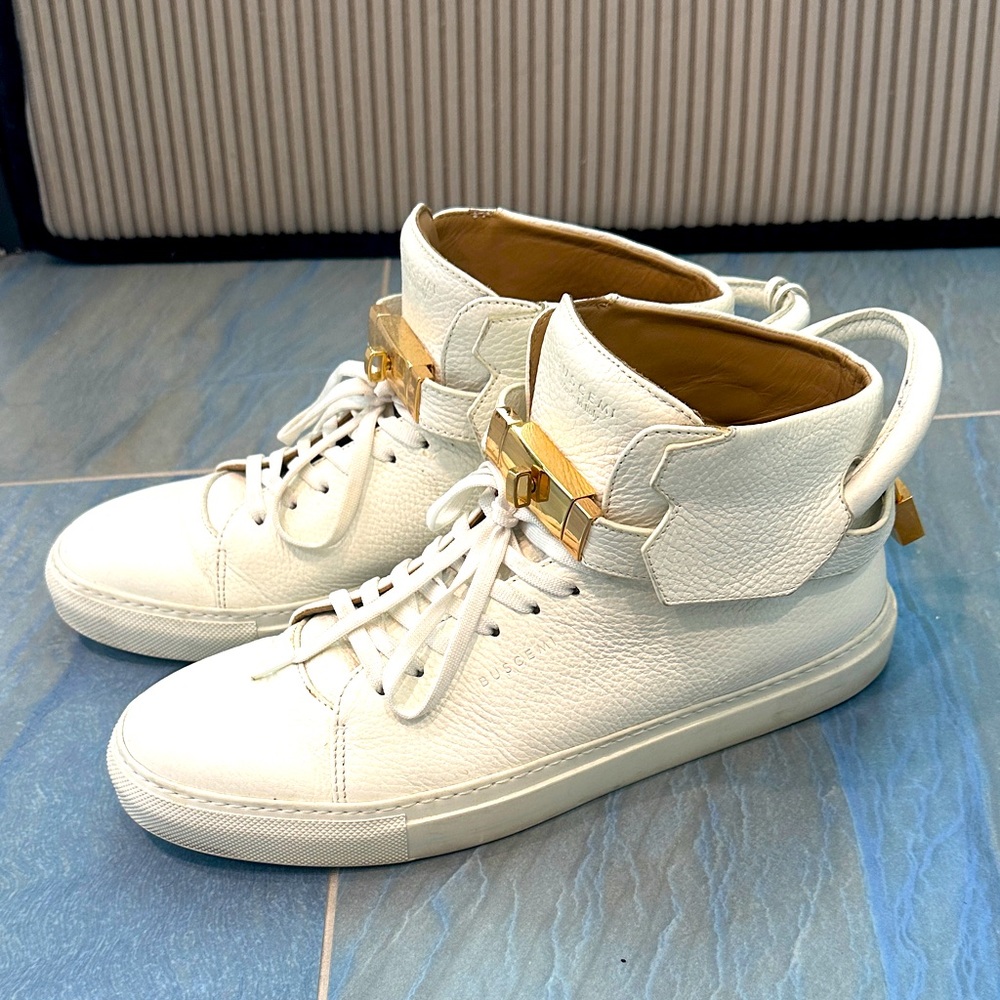 Buscemi men’s white leather Lock high top sneakers sz 44 US 11
